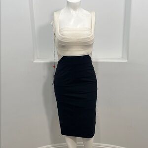 Tadashi Collection Women’s  Sleeveless Cream and Black Bandage Midi Dress Size M